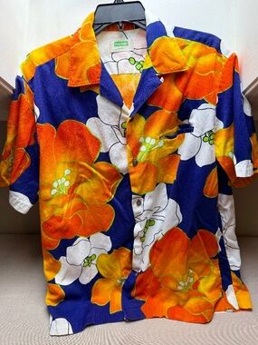 Vintage 1960s Men’s Bright Hawaiian Shirt Malihini Hawaii Size Medium